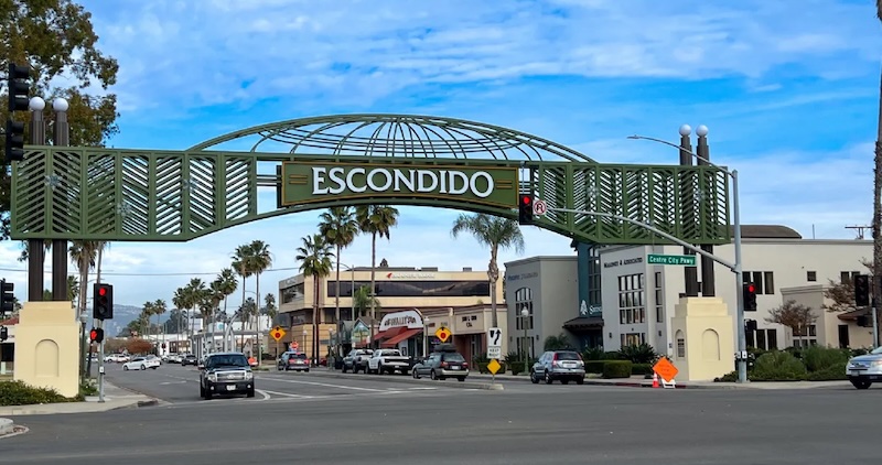 Scenic view of Escondido, San Diego, California featuring a gate and garage door